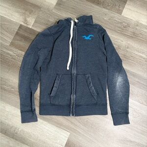 Hollister Navy Zip-Up Hoodie with Logo